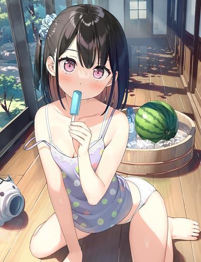 吃冰棍的小女孩动漫图片