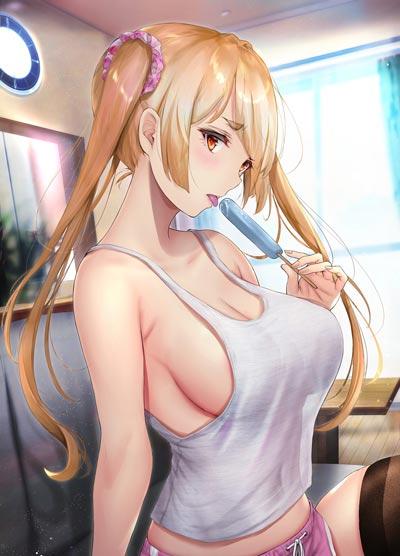 巨乳动漫美女吃冰棒图片