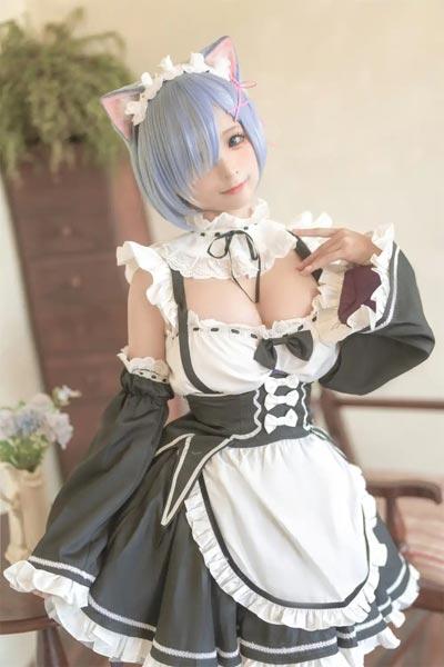 蠢沫沫猫耳蕾姆cosplay图片高清写真