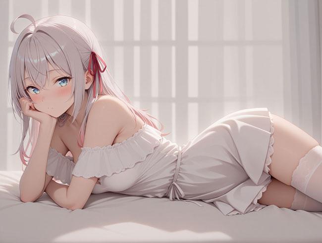 艾莉同学白色吊带裙动漫图片