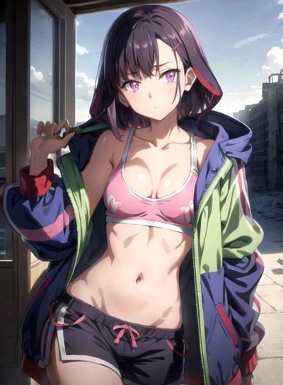僵尸百分百三日月闲高清手机壁纸，酷爱健身的动漫少女