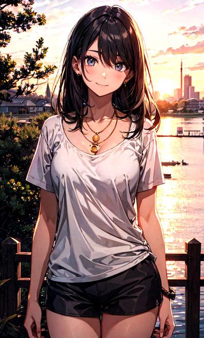 AI创作夏天高颜值清纯动漫美女T恤+热裤高清手机壁纸