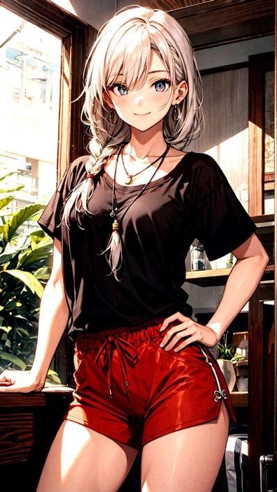 超短热裤T恤动漫女孩壁纸