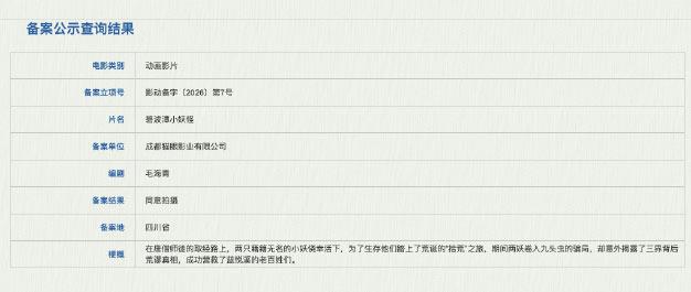 动画影片《碧波潭小妖怪》备案立项