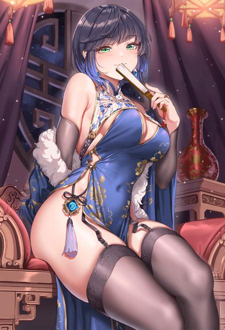 二次元动漫女生开叉旗袍裙子高清壁纸图片