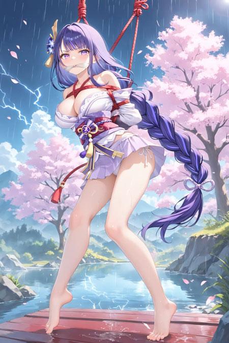 二次元美女雷电将军被丘丘人俘虏绑住嘴巴被塞繁育后代二创图片