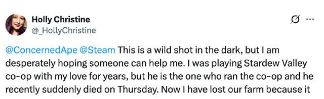 最近一位女玩家向制作人 ConcernedApe 发文求助