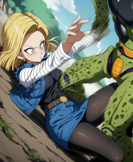 沙鲁虐打18号动漫图片