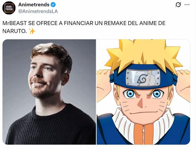 全球顶流网红野兽先生表示愿意出资火影忍者重制版