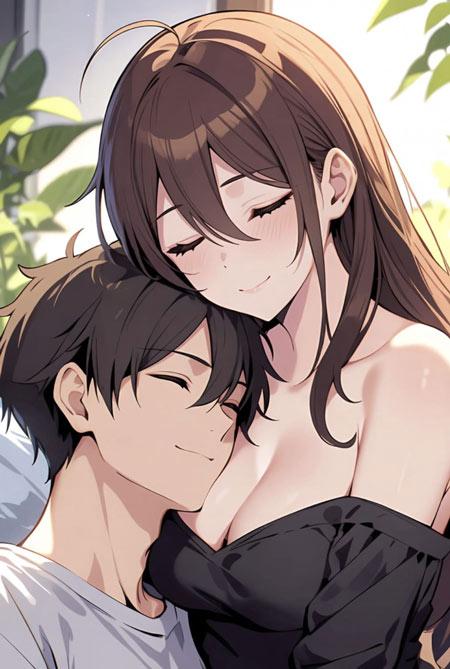 动漫男生埋头到女生胸部图片