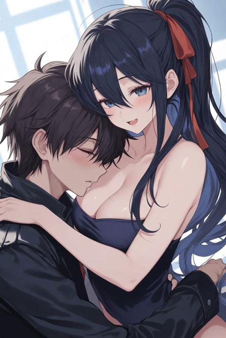 男生埋胸女生的怀里贼温馨图片-动漫二次元女生用胸闷男生的头