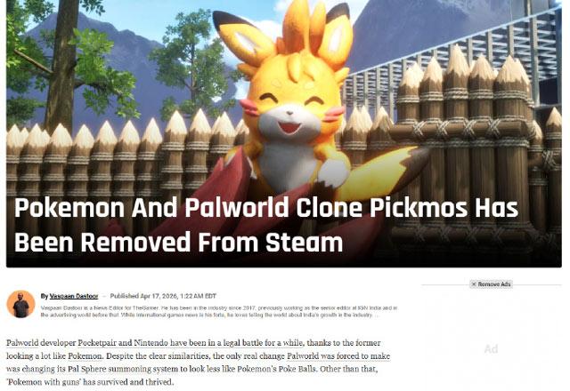 山寨宝可梦游戏《精灵皮可》下架