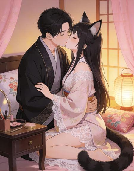 与猫娘接吻的图片