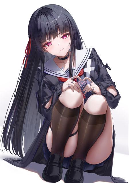 蹲下的动漫少女壁纸1