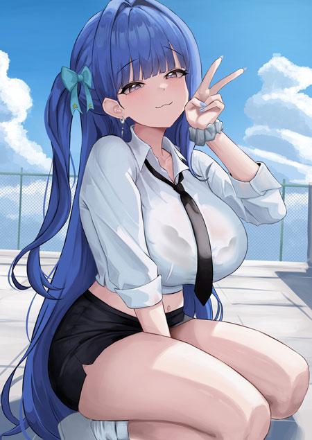 蹲下的动漫少女壁纸7