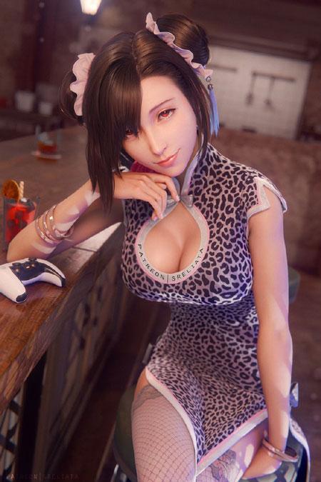 蒂法的格斗家服壁纸，性感无袖豹纹旗袍装太美了！