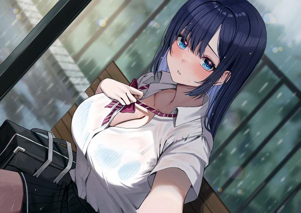动漫美女淋雨湿身图片1