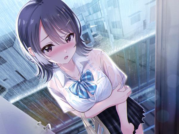 动漫美女淋雨湿身图片2