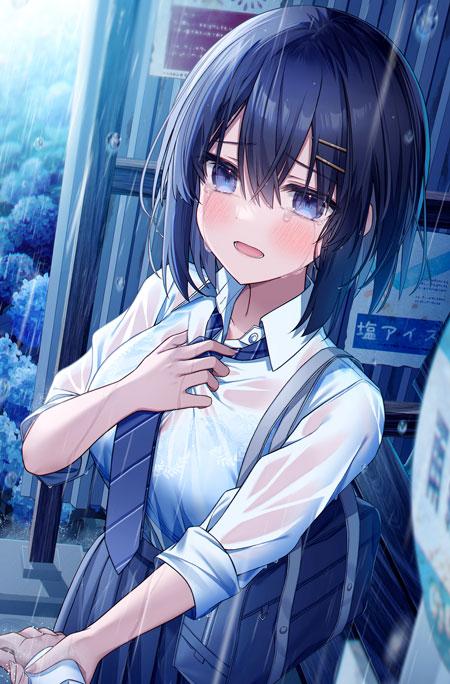 动漫美女淋雨湿身图片3