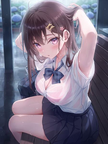 动漫美女淋雨湿身图片6