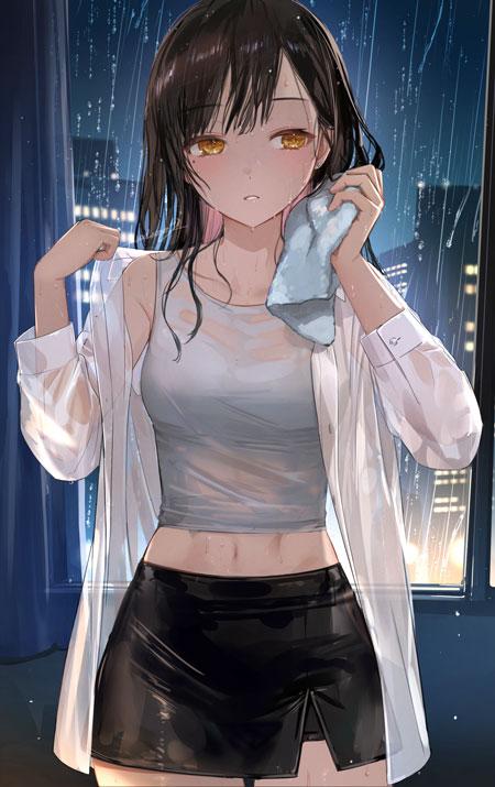 动漫美女淋雨湿身图片8